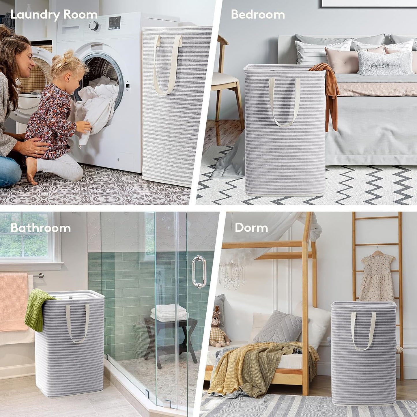 Lifewit 3 Pack Laundry Hamper Large Collapsible Laundry Baskets, Freestanding Waterproof Clothes Hamper with Easy Carry Handles in Laundry Room Bedroom Bathroom College Dorm for Adults, Gray, 3 x 80L