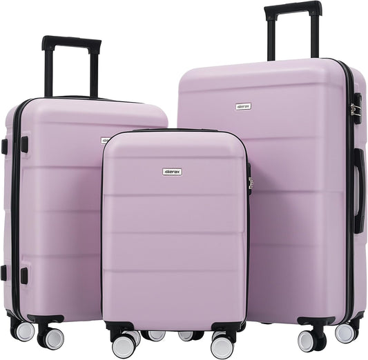 Merax Luggage Sets of 3 Piece Carry on Suitcase Airline Approved,Hardcase Suitcase Set with Double Spinner Wheels,Pink Purple