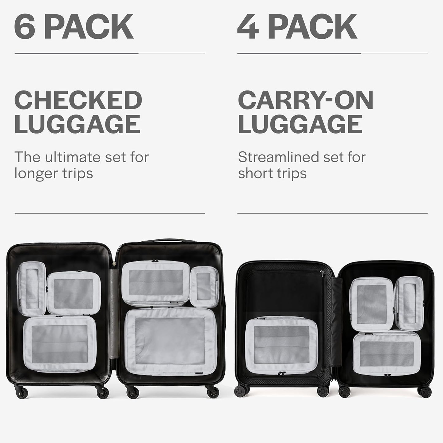 Aerotrunk Compression Packing Cubes for Travel - Luggage Organizer Bags - Double Zipper Packing Cubes for Suitcases (4-Pack, Light Grey)