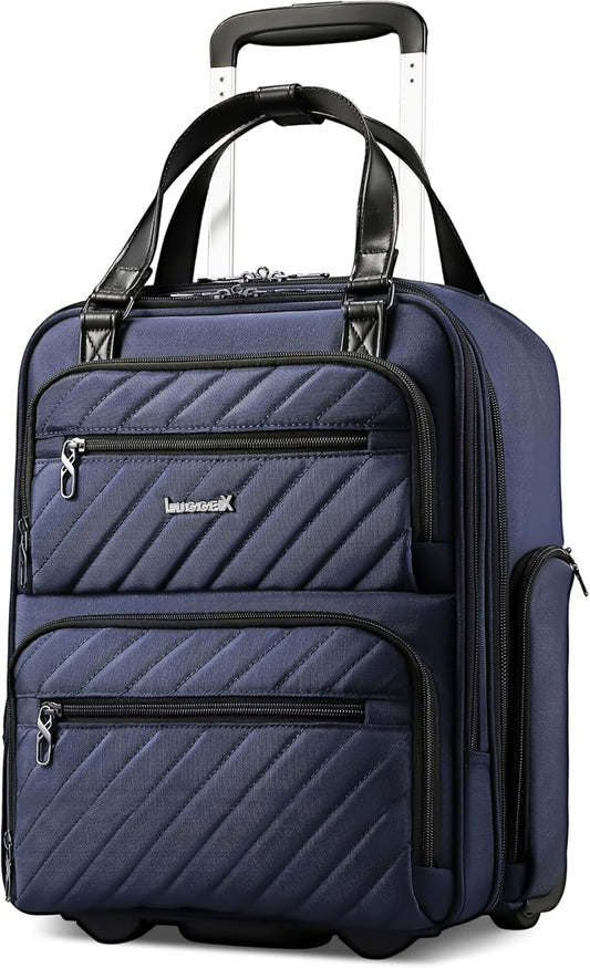 LUGGEX Underseat Carry On Luggage with Wheels, Stylish Lightweight Under Seat Luggage, Soft Sided Personal Item Suitcase for Short Trip (Blue Black, 16 Inch)