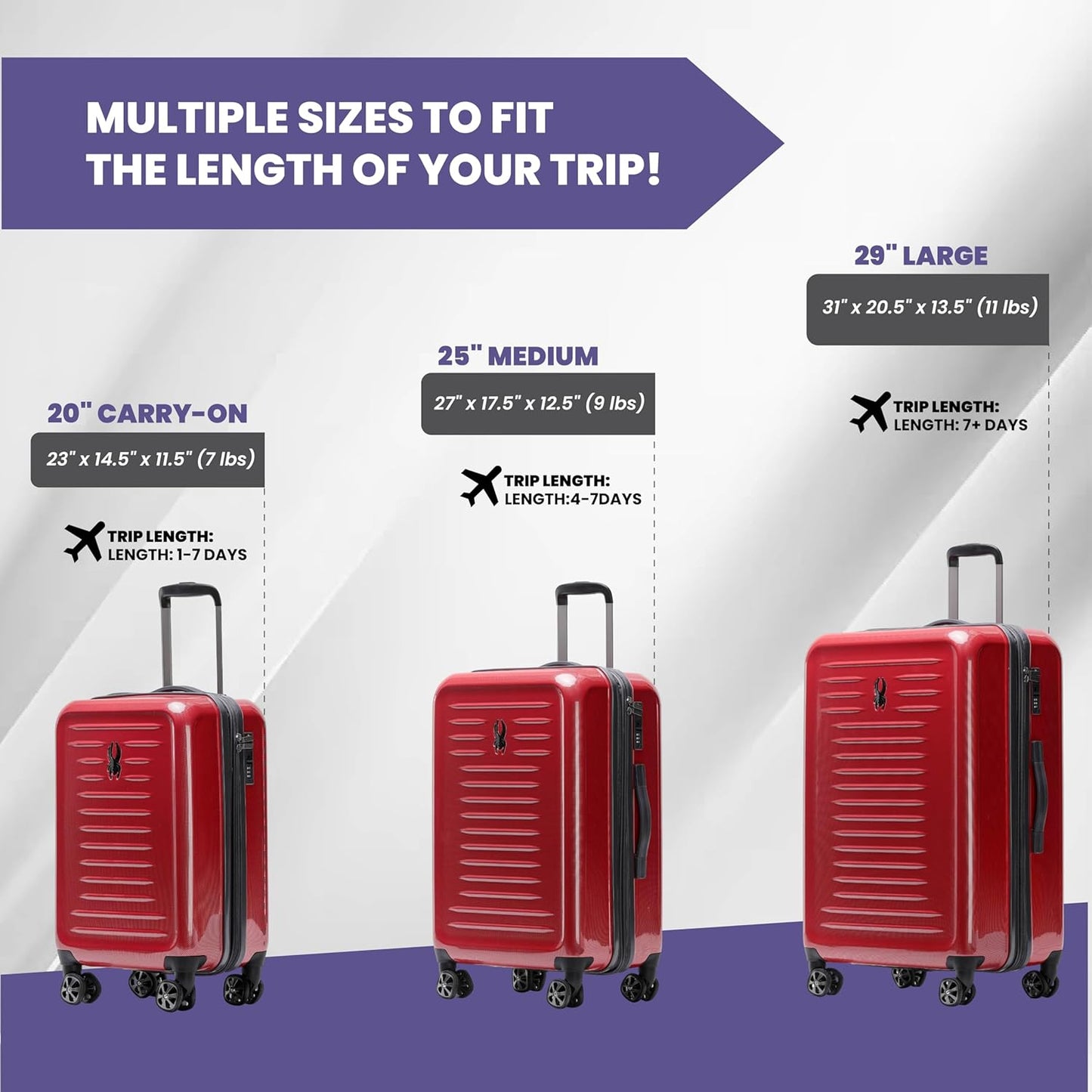 Spyder Rails 29 Inch Expandable Hardside Upright Suitcase with 360° Spinner Wheels, TSA Approved Lock, Red