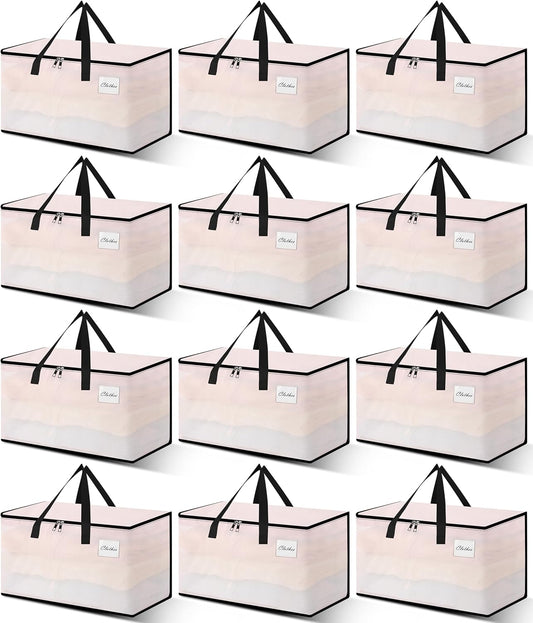 Heavy Duty Moving Bags - Extra Large Packing Bags and Storage Totes, Collapsible and Foldable Option for Moving and Storage, Clear, 125 L - 12 Pack