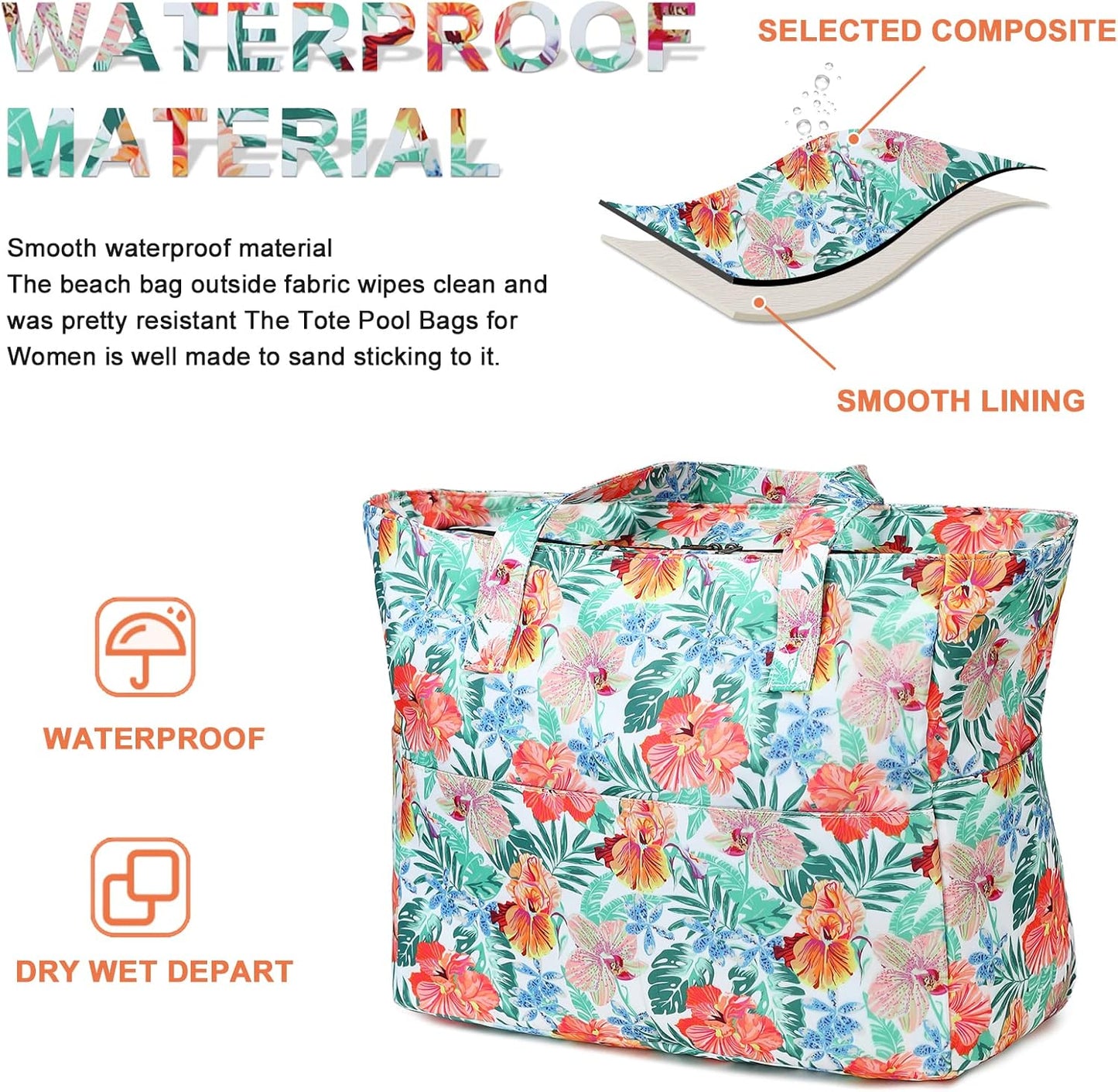 Waterproof Beach Tote Pool Bags for Women Ladies Extra Large Gym Tote Carry On Bag With Wet Compartment for Weekender Travel