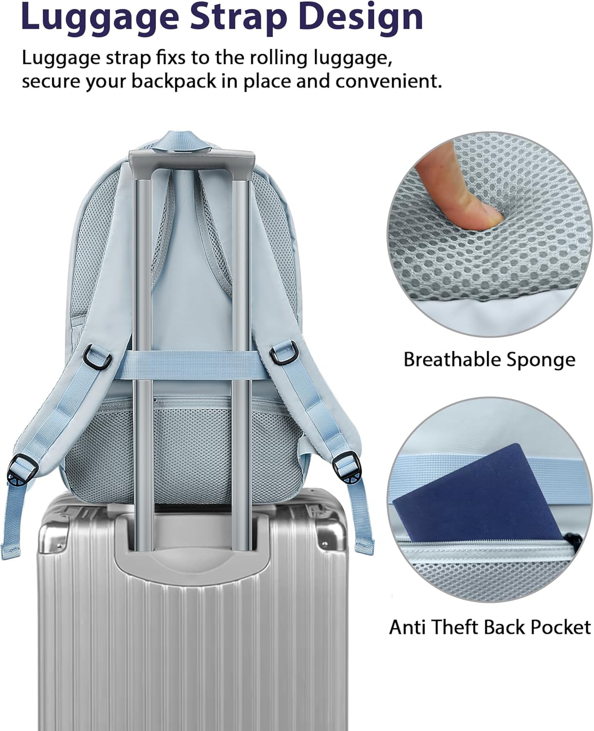 MATEIN 18 Inch Laptop Backpack for Women, TSA Approved Laptop Rucksack Large Capacity 50 L, Anti Theft Backpack with Comfortable Shoulder Straps for College Work Travel, Haze Blue