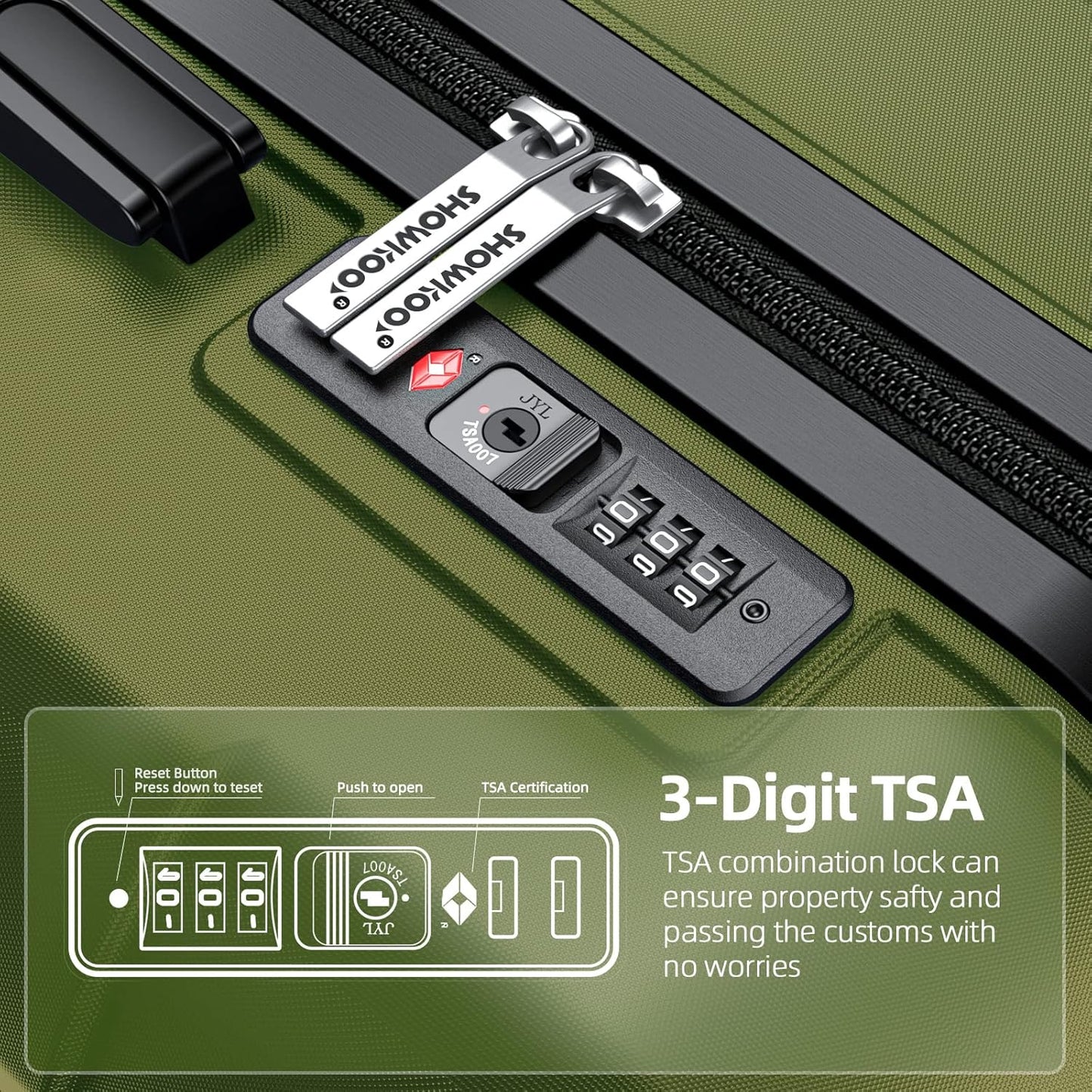 SHOWKOO Luggage Sets Expandable PC+ABS Durable Suitcase Double Wheels TSA Lock Olive Green 3pcs