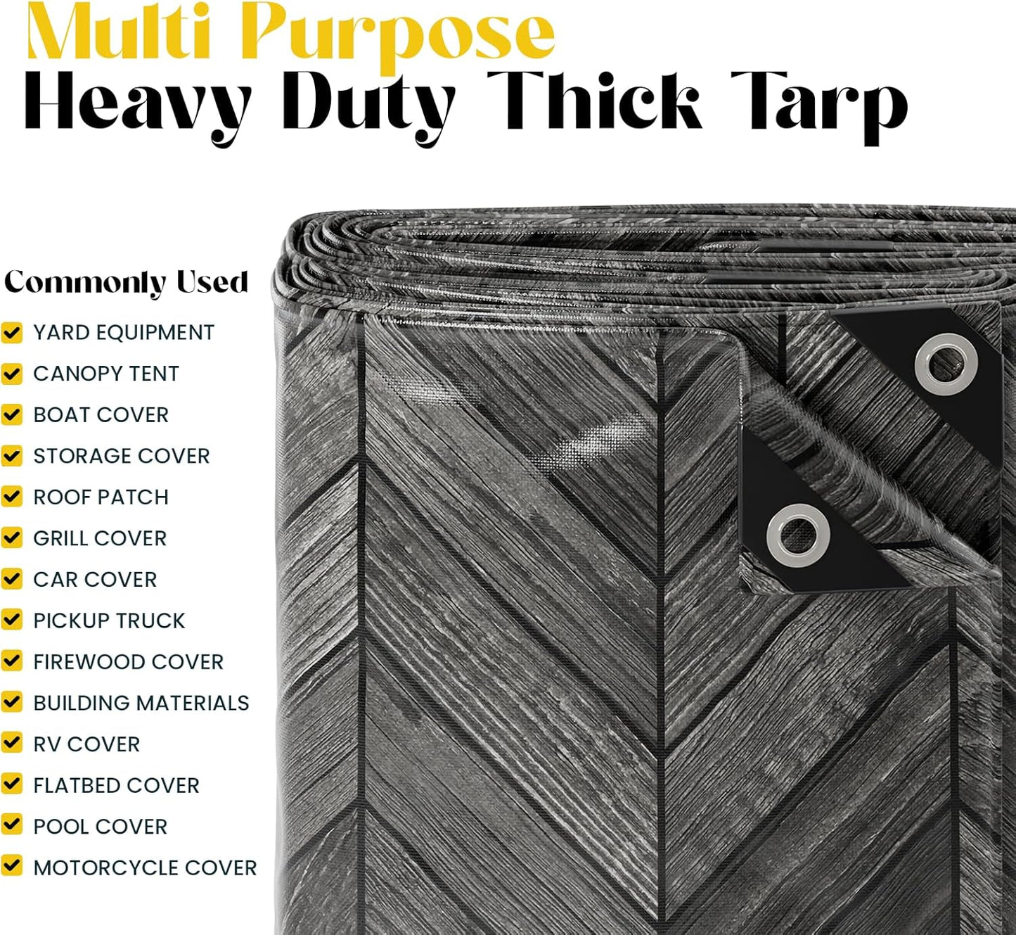 Core Tarps Extreme Heavy Duty 20 Mil Tarp Cover, Waterproof, UV Resistant, Rip and Tear Proof, Poly Tarpaulin with Reinforced Edges for Roof, Camping, Patio, Pool, Boat (Grey Wood/Black 10′ X 20′)