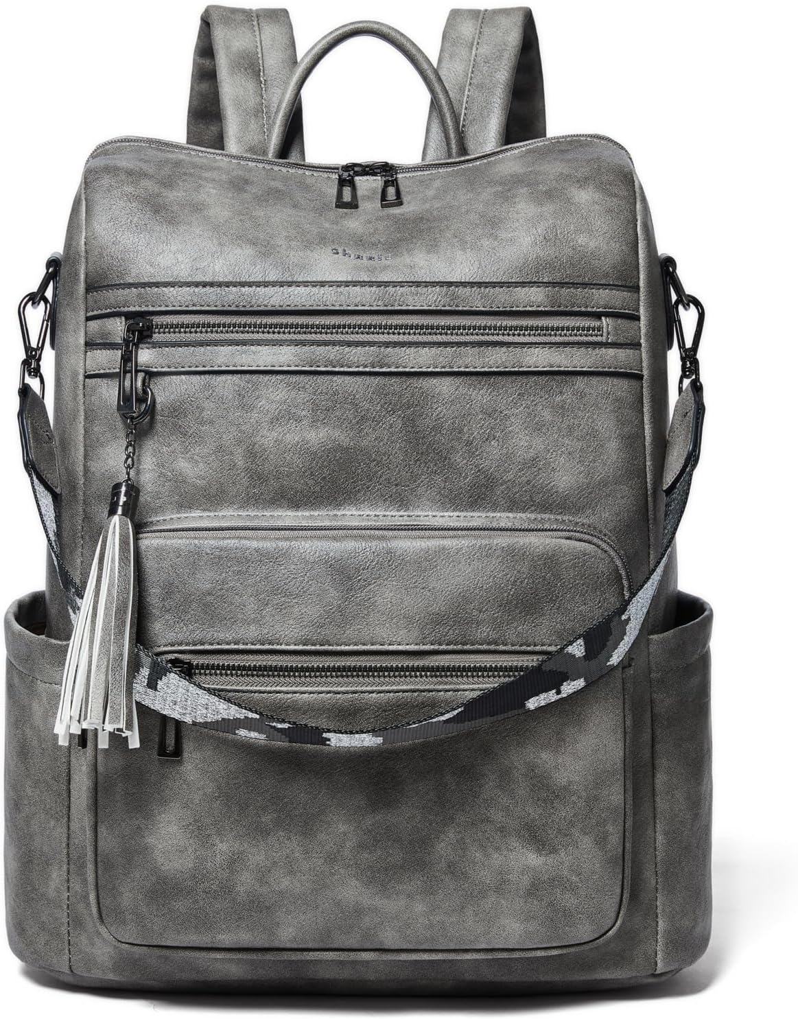 Shrrie 15.6 inch Laptop Backpack for Women,Large Leather Purse,Travel Backpacks Carry on,Water Resistant Casual Laptop Backpacks,College Backpack,Work Backpack for Women,Two-toned Deep Gray