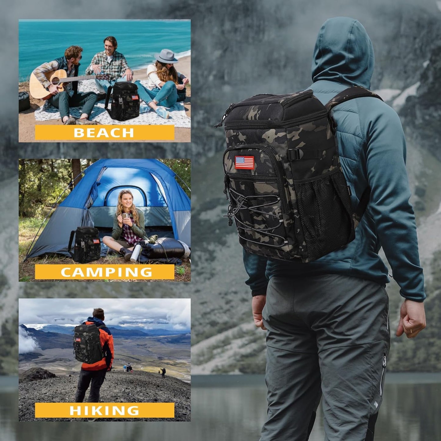 Tactical Backpack Cooler, 25L Cooler Backpack Insulated Leak-Proof, Heavy Duty Large Lunch Backpack, Waterproof Ice Chest Backpack for Men Women Adults Work Daytrip Camping Beach Hiking Accessories