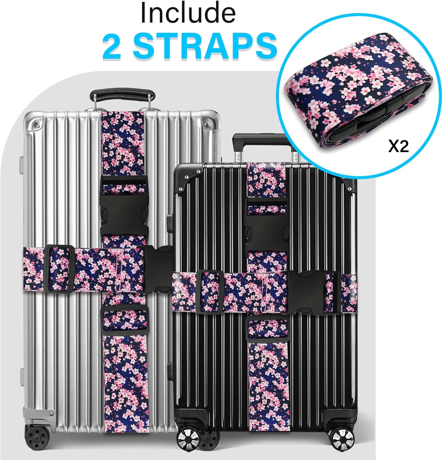 Luggage Straps for Suitcases TSA Approved, Luggage Identifiers for Suitcase, Adjustable Suitcase Strap for Baggage Security with Cute Patten, Travel Necessary Accessories (Anime Sakura)
