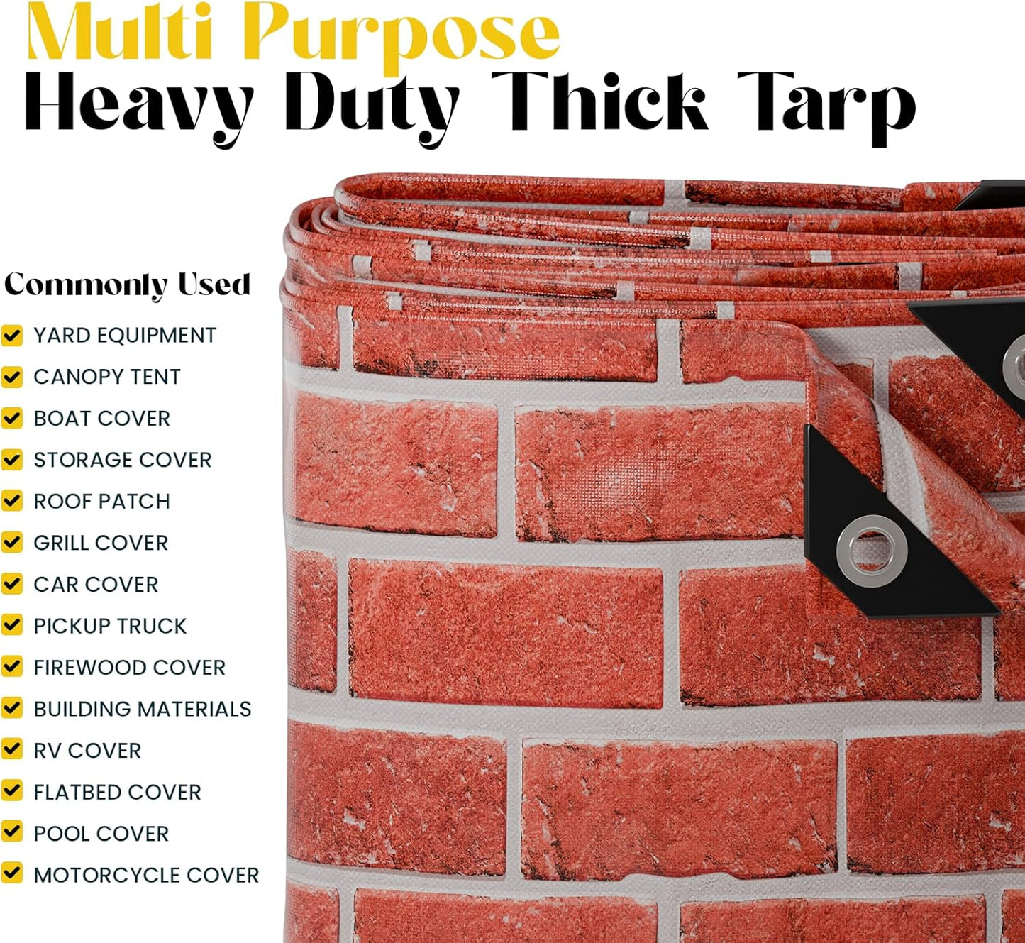 Core Tarps Extreme Heavy Duty 20 Mil Tarp Cover, Waterproof, UV Resistant, Rip and Tear Proof, Poly Tarpaulin with Reinforced Edges for Roof, Camping, Patio, Pool, Boat (Bricks/Black 20′ X 30′)