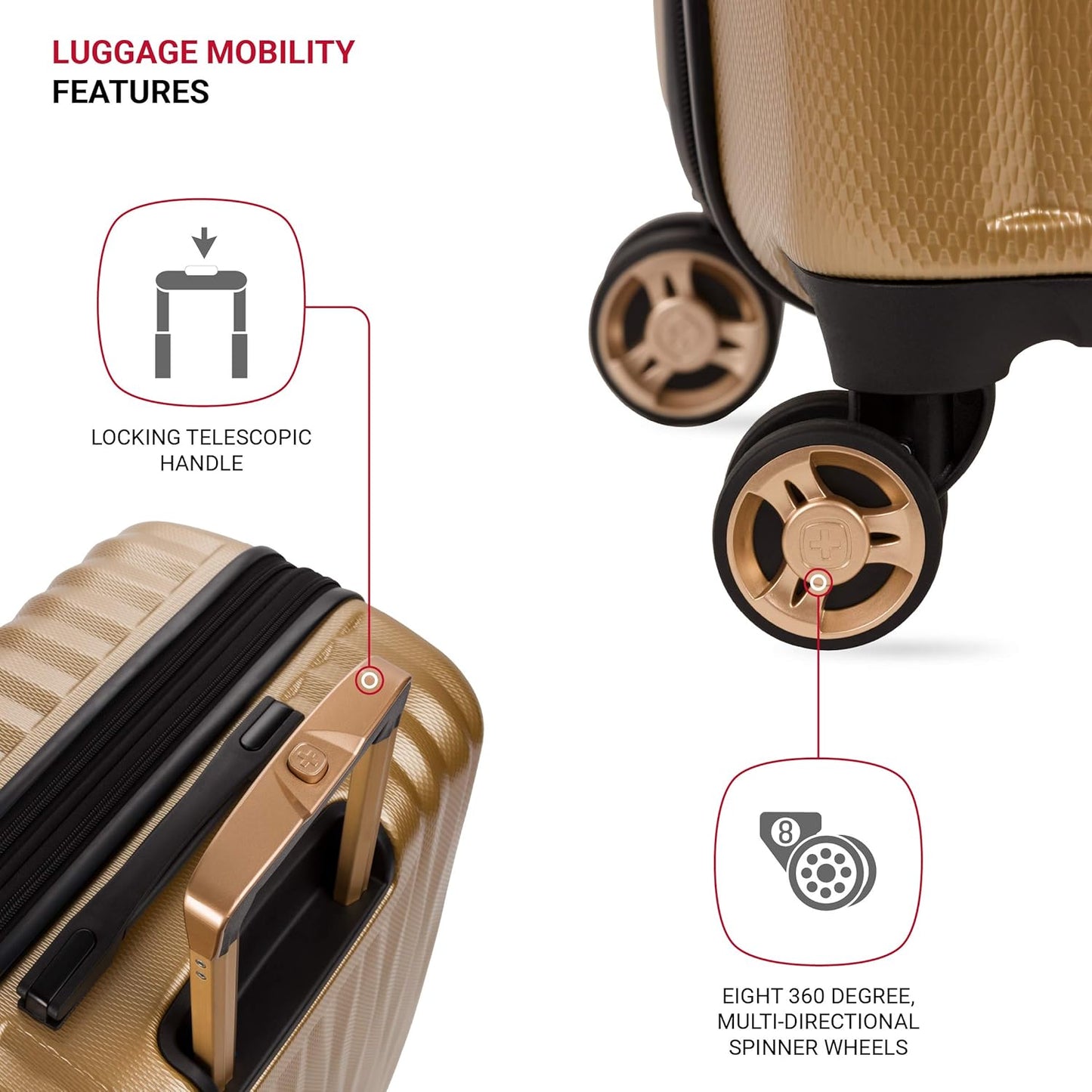 SwissGear 7272 Energie Expandable Hardside Luggage with Spinner Wheels and TSA Lock, Gold, Checked-Large 27-Inch
