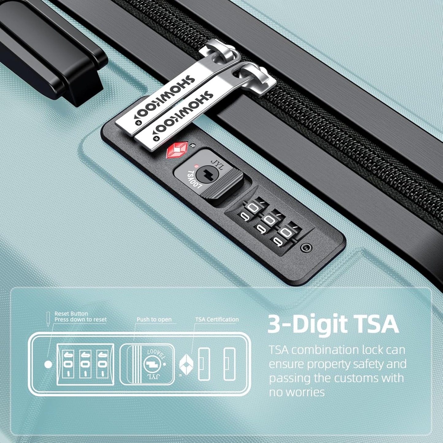 SHOWKOO Luggage Sets Expandable PC+ABS Durable Suitcase Double Wheels TSA Lock Mint Green