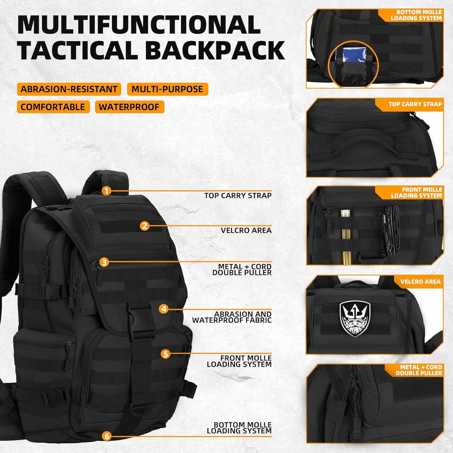 50L Military Tactical Backpack Hiking Waterproof Backpack Large Military Pack 3 Day Assault Pack Molle Bag Rucksack