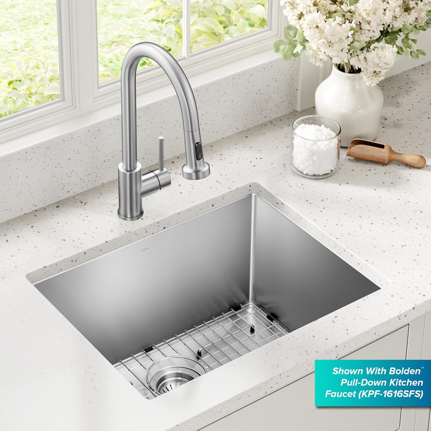Kraus KHU101-24L Standart PRO 24-inch Undermount 16 Gauge Single Bowl Laundry and Utility Sink, 24 Inch, Tight Radius