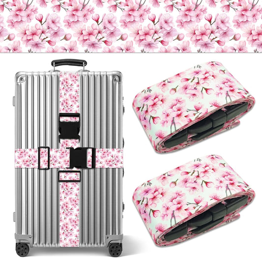 Luggage Straps for Suitcases TSA Approved, Luggage Identifiers for Suitcase, Adjustable Suitcase Strap for Baggage Security with Cute Patten, Travel Necessary Accessories (Peach Blossom)