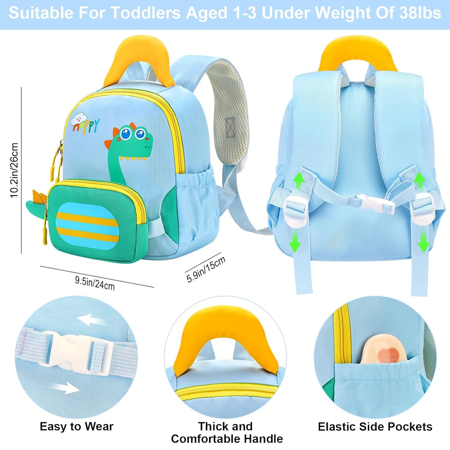 Accmor Toddler Leash Backpack with Anti Lost Wrist Link, Cute Dinosaur Bag Children Safety Walking Harness with Removable Little Pouch, Kids Travel Essential Mini Back Pack with Tether for Baby Boys