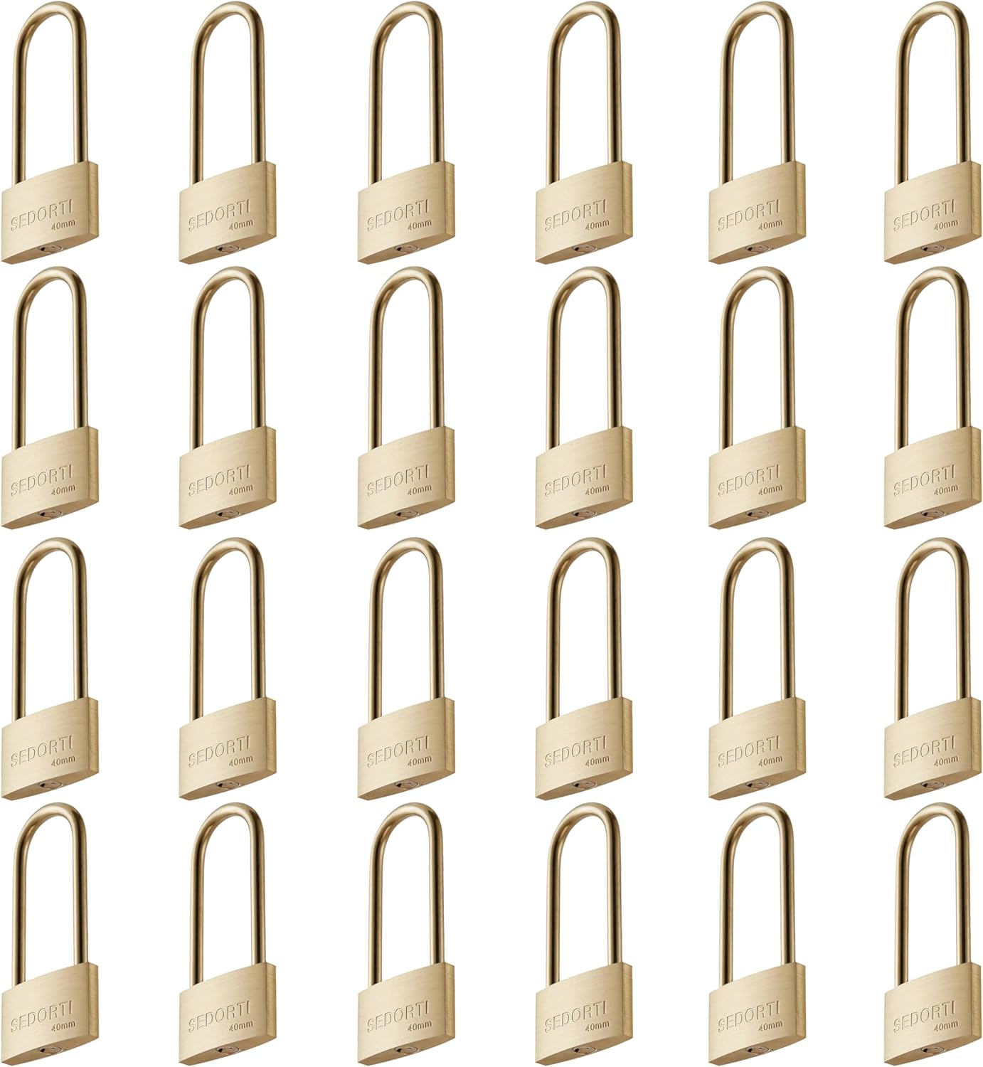 Weather Proof Locks with Same Key#31322, Solid Brass Keyed Alike Padlocks with Long Brass Shackle, Light Duty, 1-1/2" Wide Body, Marine Padlock, Anti Rust Lock, 24 Pack