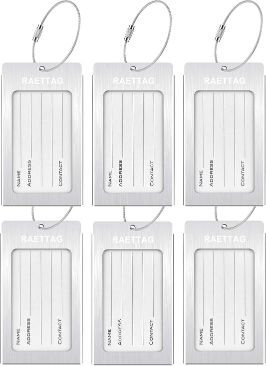Luggage Tags Metal Suitcase Tags Travel Bag ID Identifier Luggage Tag (Silver 6-Pack)
