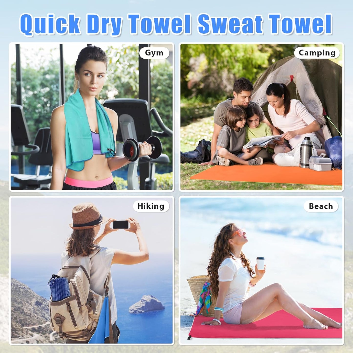 Sfee 2 Pack Camping Towel, Quick Dry Towel Super Absorbent Travel Microfiber Towels, Fast Drying Compact Soft Lightweight Sports Towel Set for Beach, Hiking, Travel, Gym, Backpacking, Pool +Carabiner