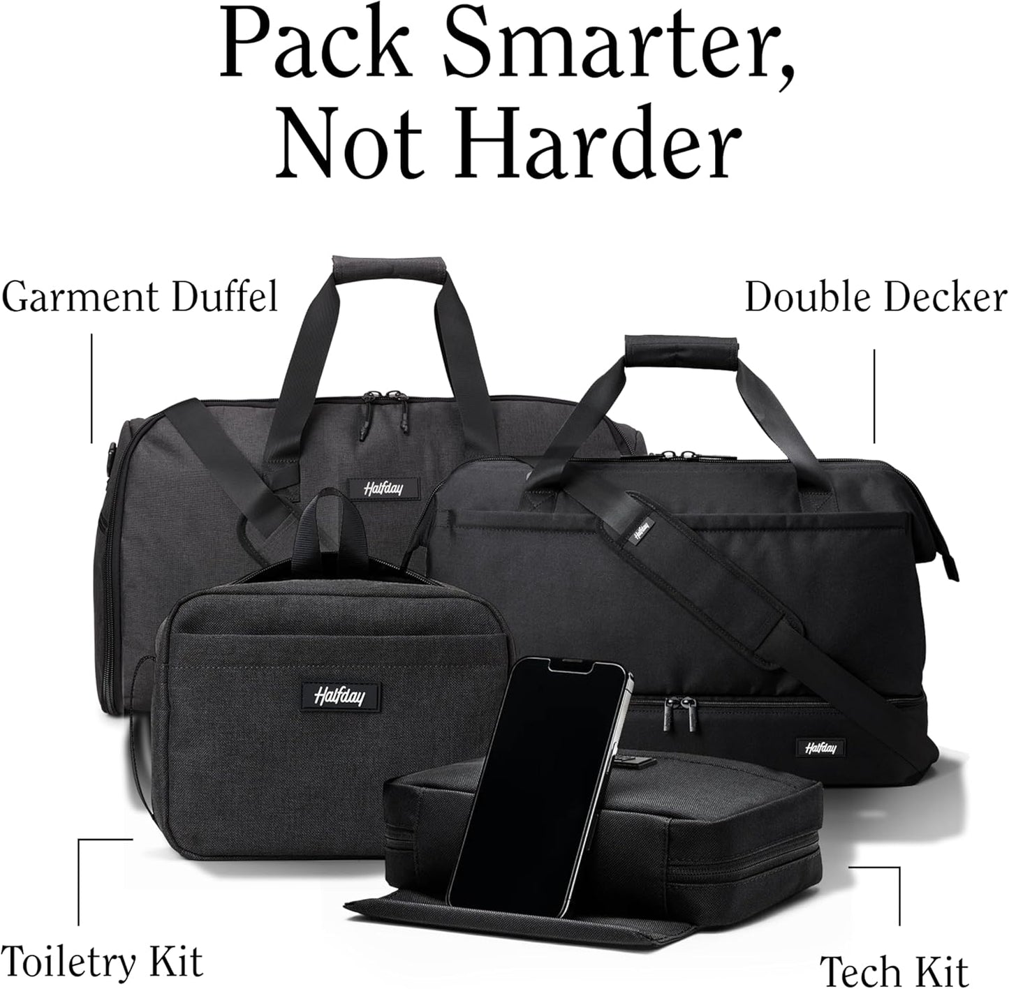 Halfday Sidekick Tech Organizer Kit | Flip-Out Kickstand for Phone/Tablet, Zip-Flat Pouch with Power Mesh & Elastic for Cable & Charger (Splash-Resistant Travel Electronics Accessories Case), Marine