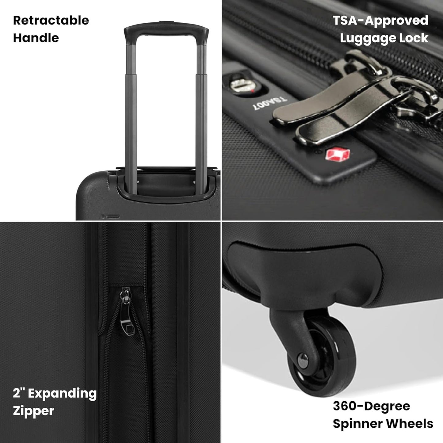 Sherpani Meridian, 22 Inch Carry On Luggage Airline Approved, Rolling Hardside Suitcase 22x14x9, Travel Luggage for Women, Expandable Suitcase, Travel Gift (Black)