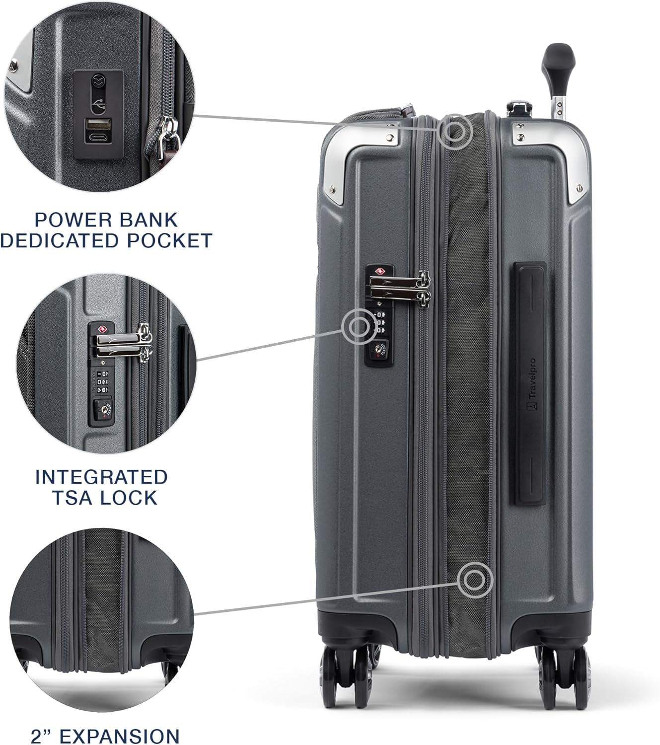 Travelpro Platinum Elite Hardside Expandable Carry on Luggage, 8 Wheel Spinner, TSA Lock, Hard Shell Polycarbonate Suitcase, Vintage Grey, Carry on Laptop Pocket 21-Inch