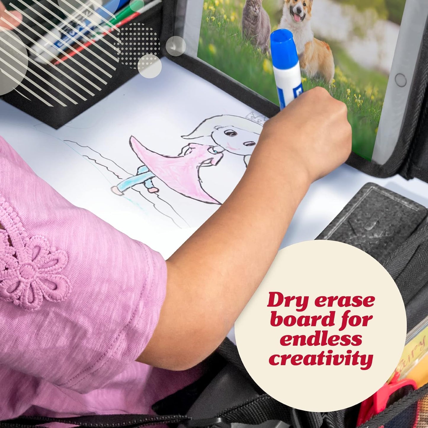 Lusso Gear Kids Travel Tray for Toddlers & Kids - Car Seat Lap Tray for Airplane & Road Trip Activities (Geometric)