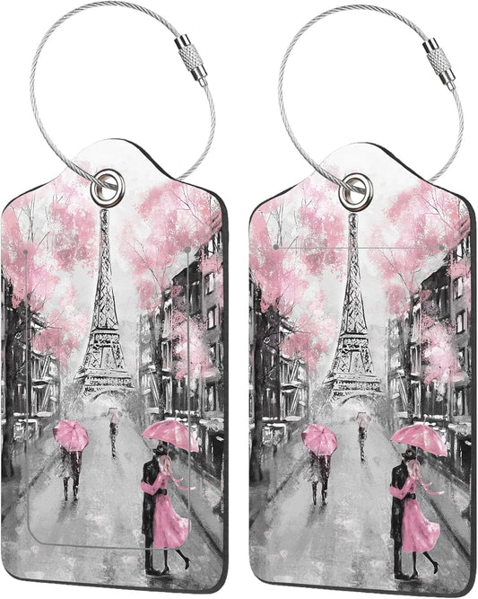 Luggage Tags for Suitcase,2 Pack Paris and Eiffel Tower Luggage Tag with Privacy Flap,Name ID Label and Metal Loop for Women Men Girls Baggage Bag Backpack Instrument