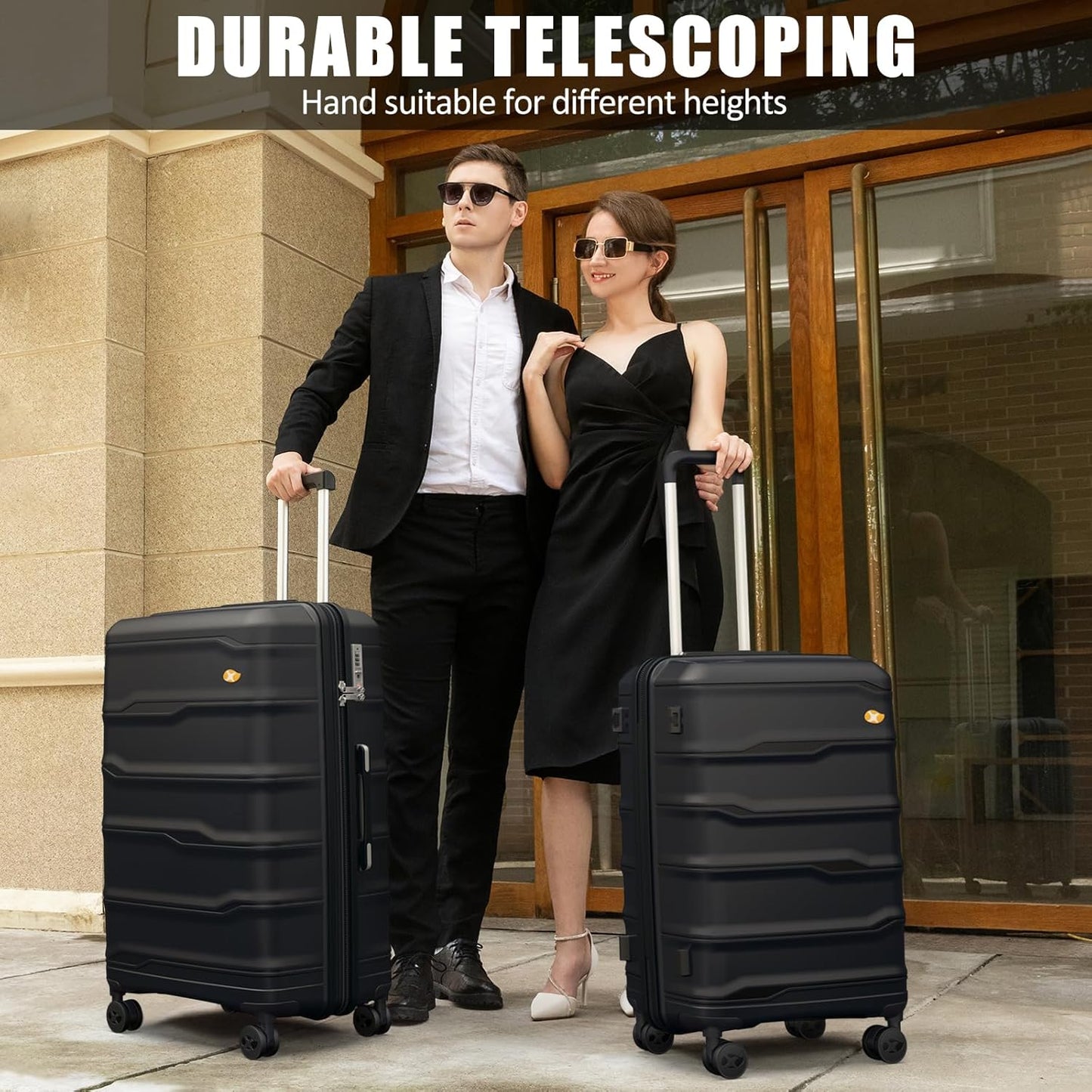 24 Inch Luggage with Spinner Wheels, Hard Shell Suitcase, Lightweight PP Luggages with TSA Lock, Checked-Medium Suitcases 24-Inch, Black