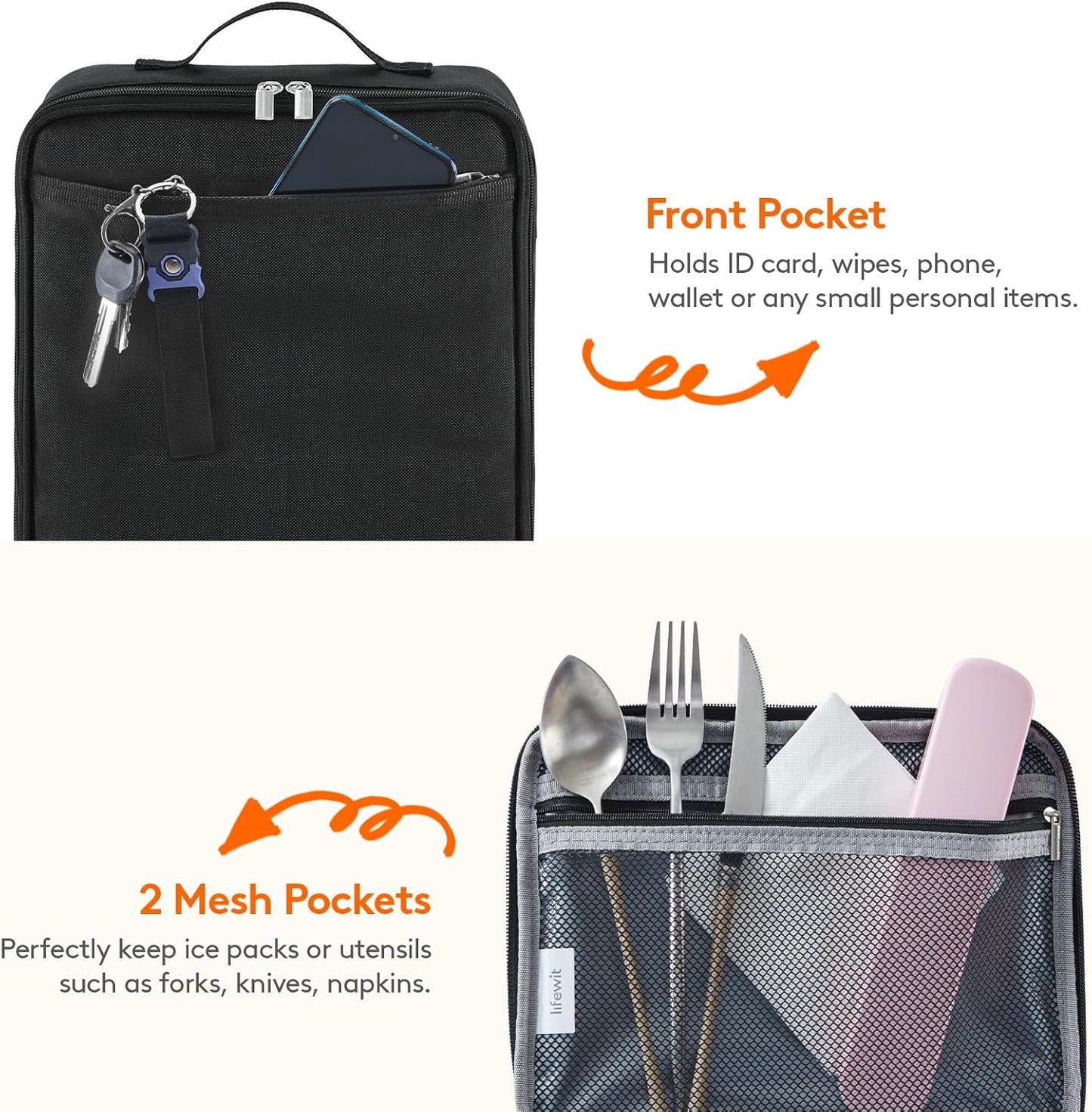 Lifewit Freezable Lunch Box, Insulated Reusable Lunch Bag with 2 Ice Packs, Mini Cooler Snack Bag for Bento Box for Salad, Sandwich, Snacks fo Men Women for Work, Black 8L