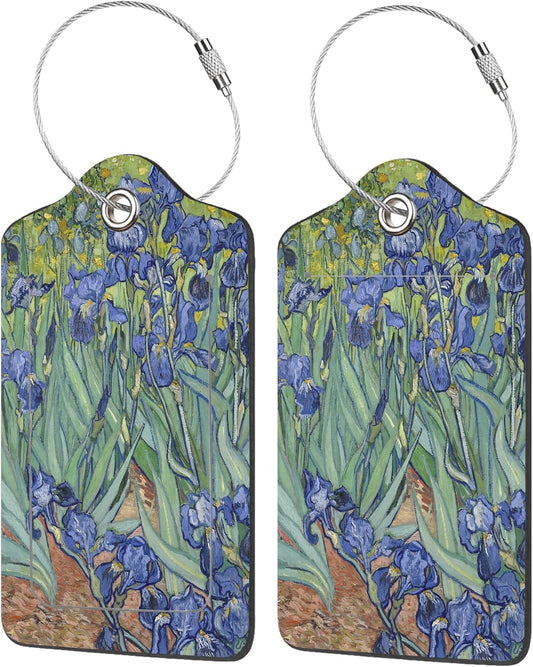 Luggage Tags for Suitcase,2 Pack Irises Vincent Van Gogh Luggage Tag with Privacy Flap,Name ID Label and Metal Loop for Women Men Girls Baggage Bag Backpack Instrument