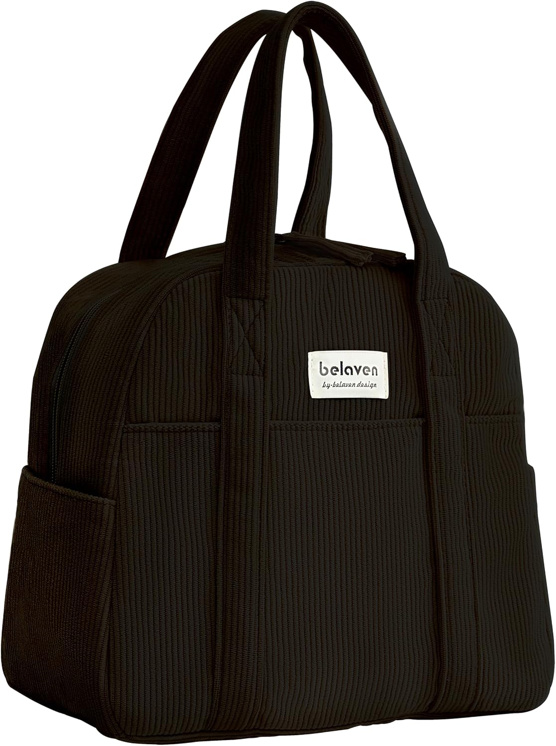 Insulated Lunch Bag for Women, 6-Hour Cold Retention Cooler Tote with Sturdy Handle, 15-Can Spacious Capacity, Leakproof Corduroy Fabric & Aluminum Foil Lining, (Black)