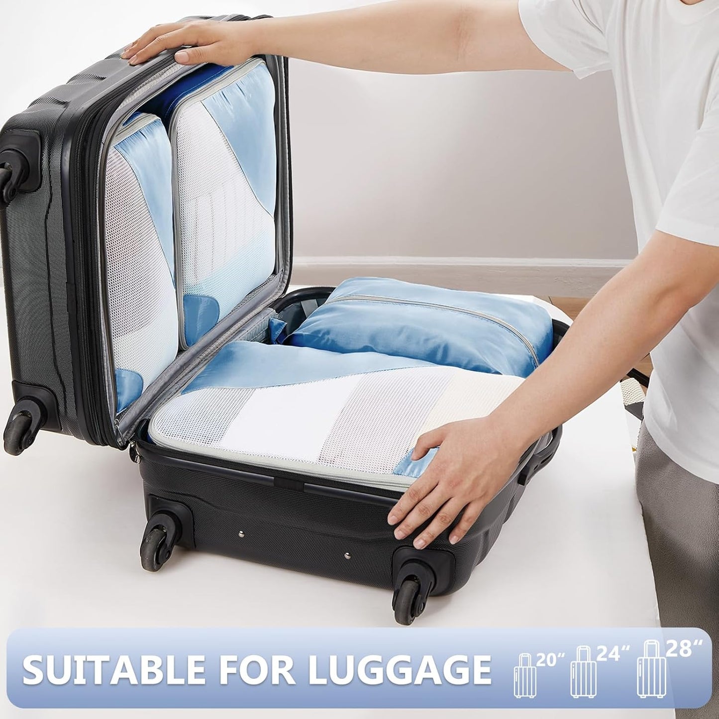 8 Set Packing Cubes for Travel, Gifts for Women Mom,Anti-Tearing Suitcase Organizer for Luggage with Shoe & Hanging Toiletry Bag,OlarHike Vacation Essentials & Accessories for Cruise Ship,Blue