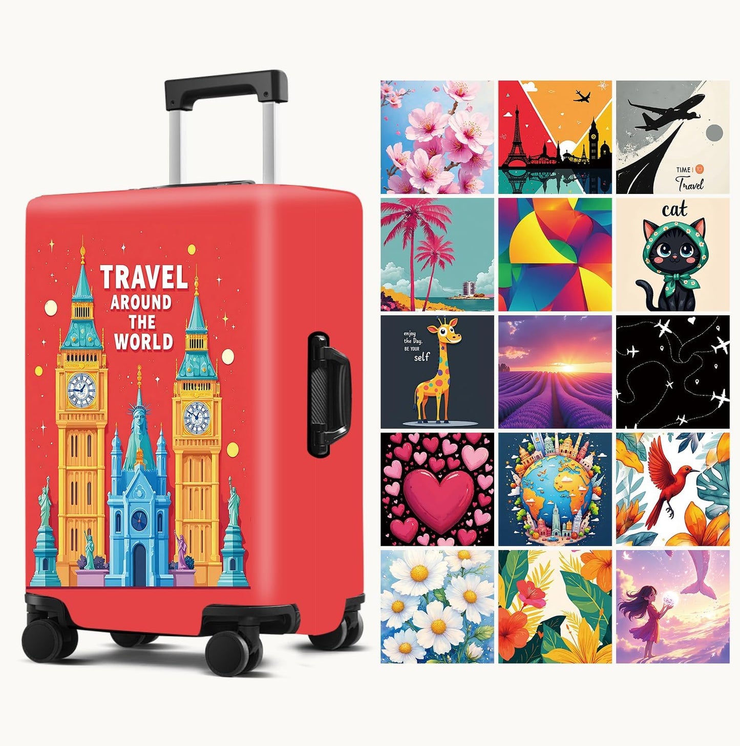 Luggage Cover Washable Suitcase Protector Anti-Scratch,Stretchable Fit for 20-34Inch Luggage Durable Travel Bag Cover with Zipper Closure (London-2, M(fits 24-26Inch suitcase))