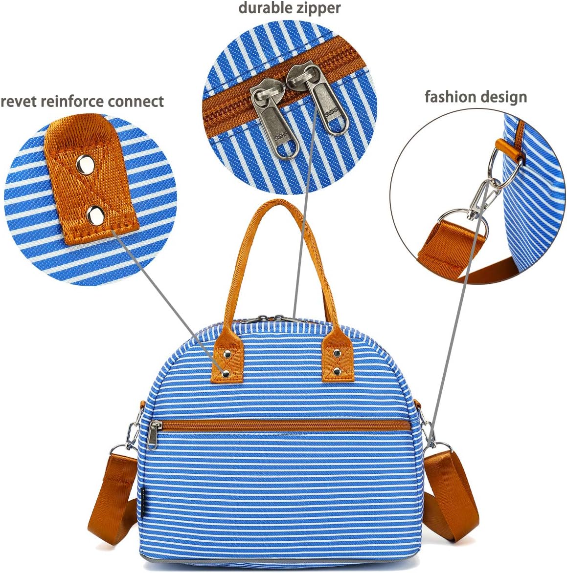 FlowFly Insulated Lunch Bag With Shoulder Strap for Women, Men, and Kids, Large and Reusable, Handle, Freezable Work and School Travel Tote and Meal Prep Organizer,Royal