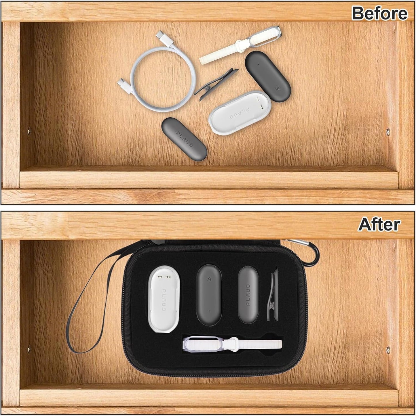 YouKnow Hard Case Compatible with PLAUD NotePin AI Voice Recorder - with Custom Foam Insert Holds Recorder, Magnetic Pin, Clip, Dock, Wristband & Cable (Case Only) (Black)