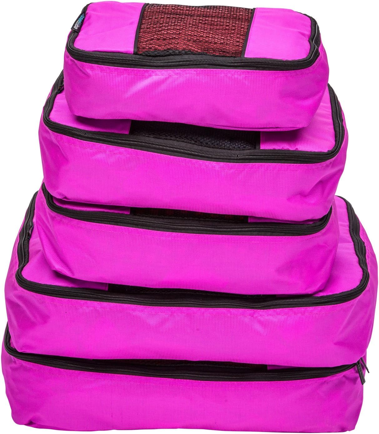 TravelWise Luggage Packing Organization Cubes 5 Pack, Pink, 1 Small, 2 Medium, 2 Large