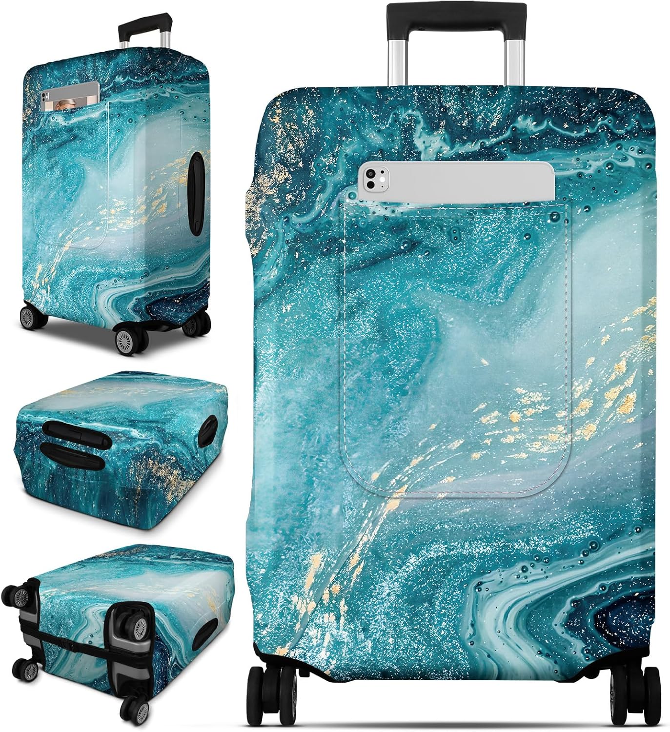 Slohif Luggage Cover for Suitcase Tsa Approved Protector - Luggage Sleeve Large Suit Case Cover Travel Stretch Baggage Case Protective Washable Fit 21-23 Inch Sea Wave S