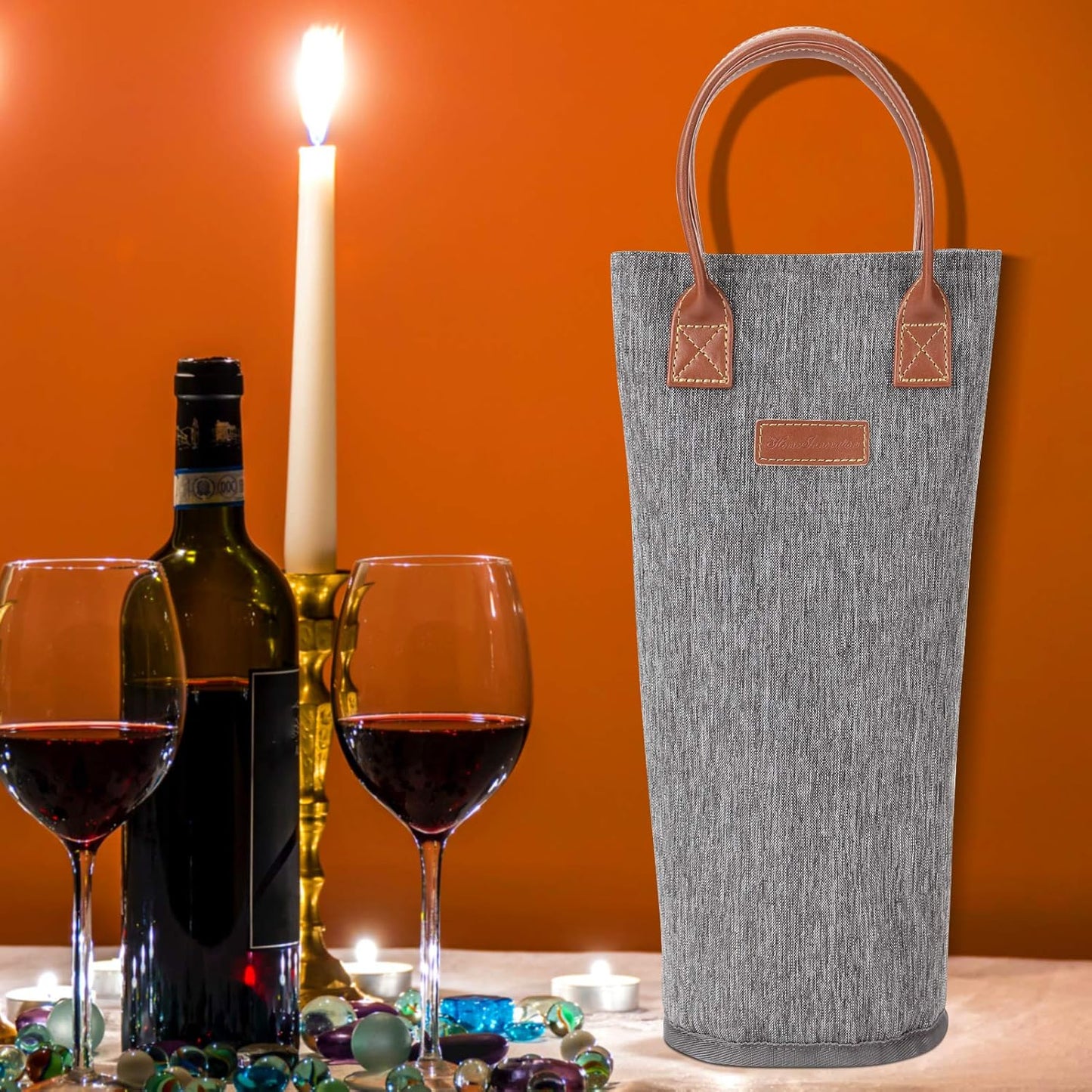 Single Bottle Insulated Wine Tote, 1 Bottle Wine Carrier Bag Padded Wine Cooler Perfect Wine Lover's or Wedding Gift-Grey