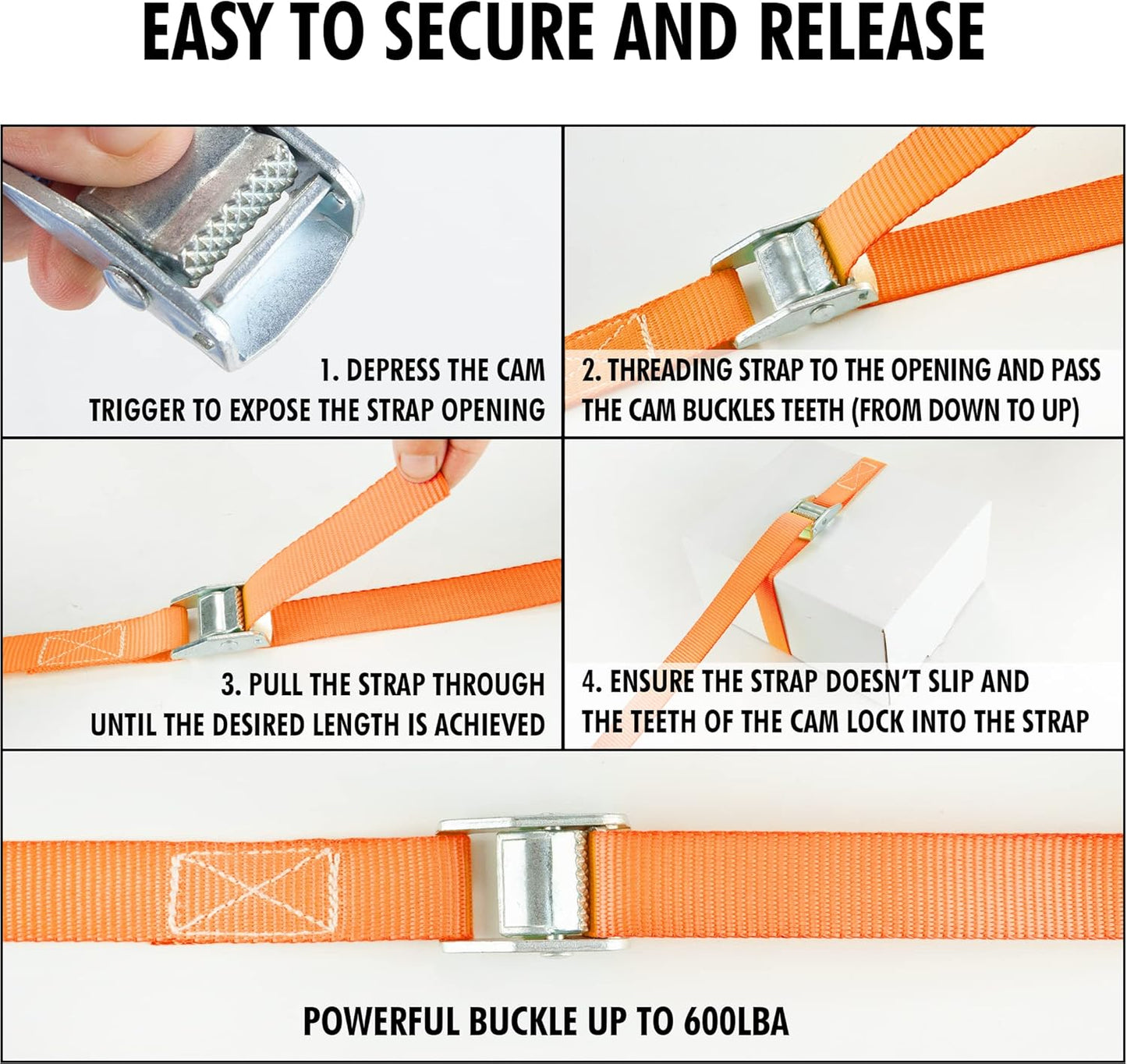 Cartman 1" x 12'Lashing Straps Cargo Tie-Down Strap Up to 600lbs, 10pk in Carry Bag, Orange