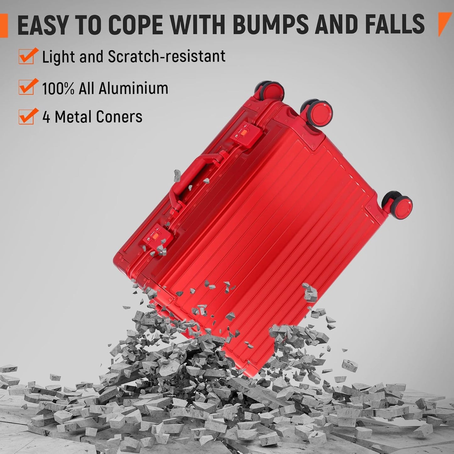UrbanExplorer All Aluminum Carry On Luggage 22x14x9 Airline Approved Heavy Duty Hard Shell Suitcases Zipperless Suitcase with TSA Lock, Red, 20 Inch