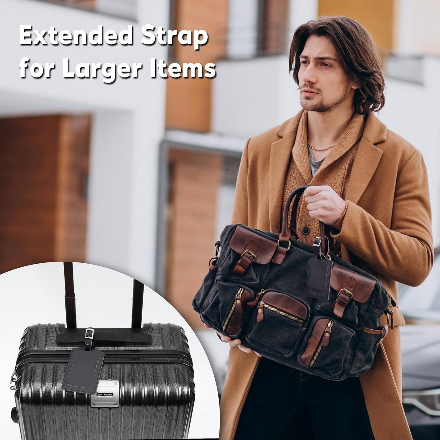 Travelambo Luggage Tags for Suitcases Faux Leather Privacy Protection 20 Pack Bag Tags Travel Accessories Essential, Black