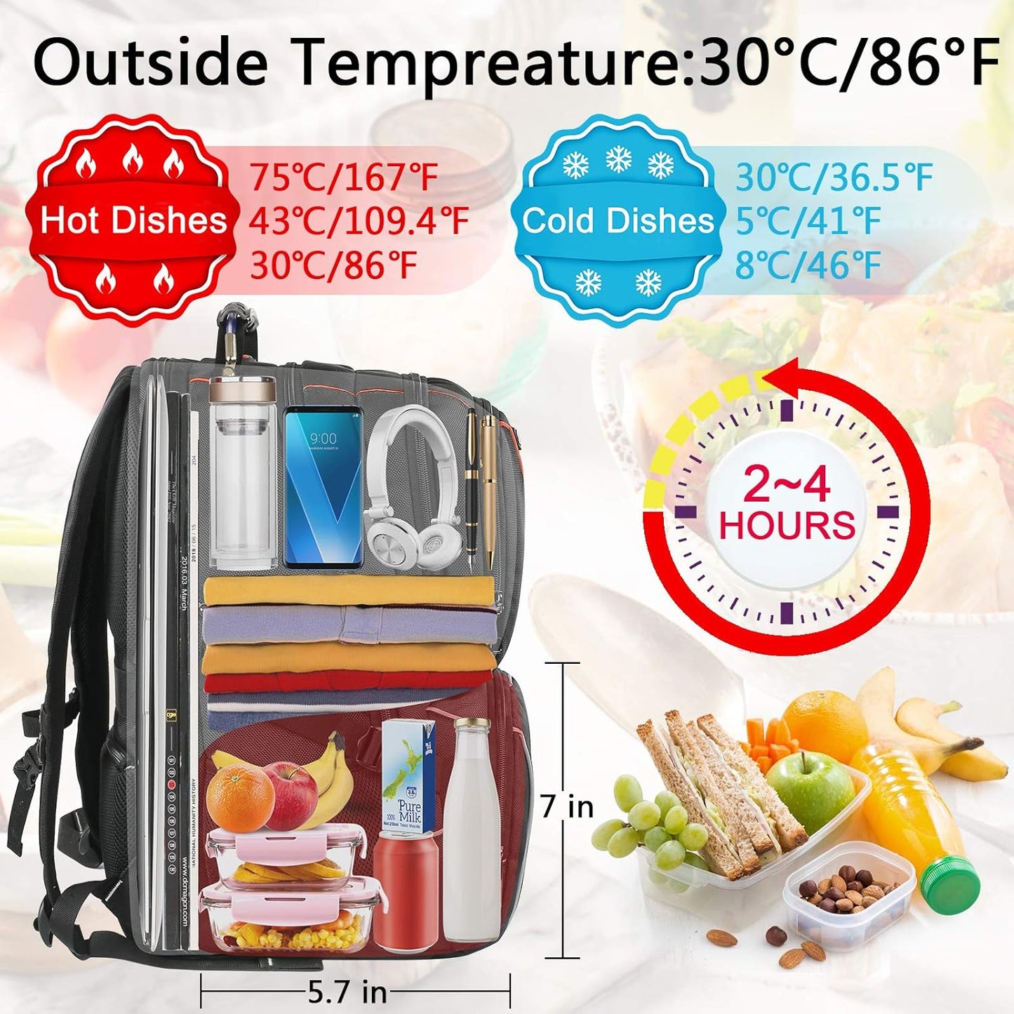 VECKUSON Lunch Bag Backpack, Insulated Cooler Lunch Box, Extra Large 17.3 inch Laptop Backpack with USB Port for Women and Men, Orange