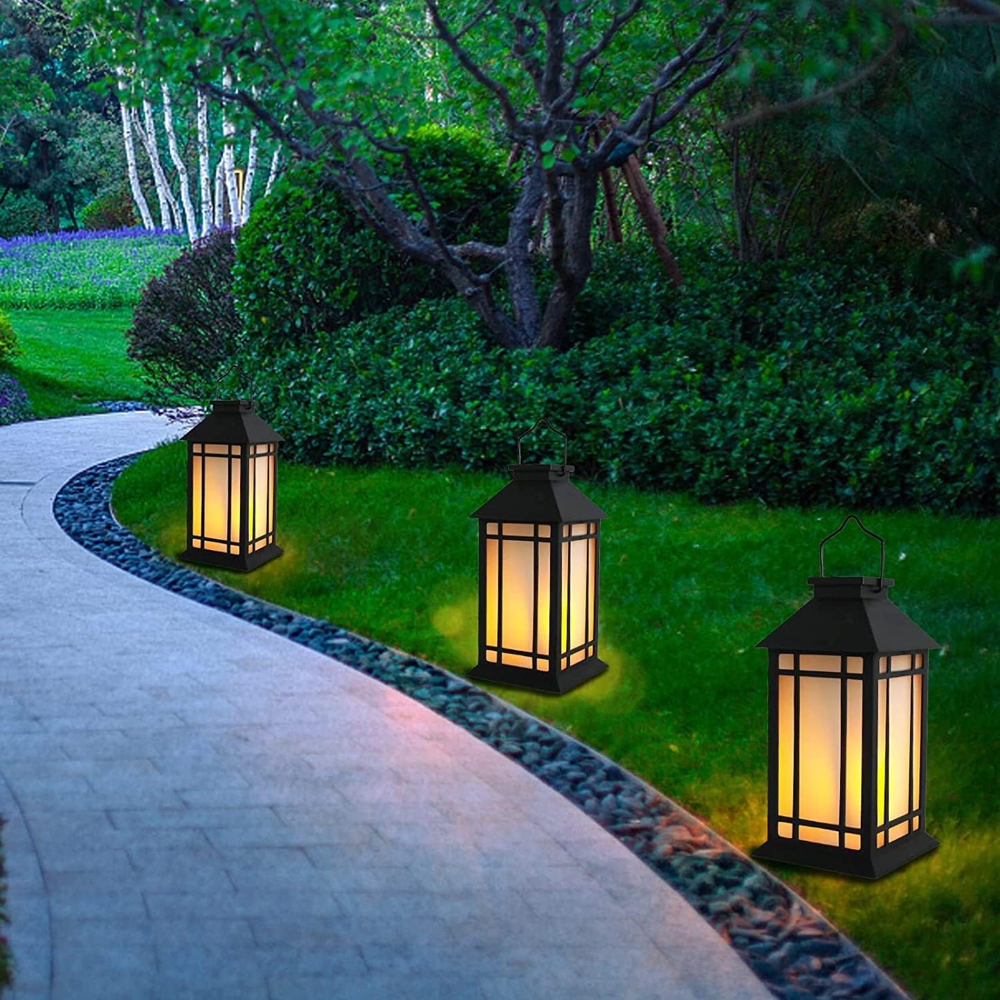 11" Solar Lantern Outdoor Garden Hanging Lanterns Waterproof LED Vintage Flickering Flame Lanterns for Patio, Table, Party.