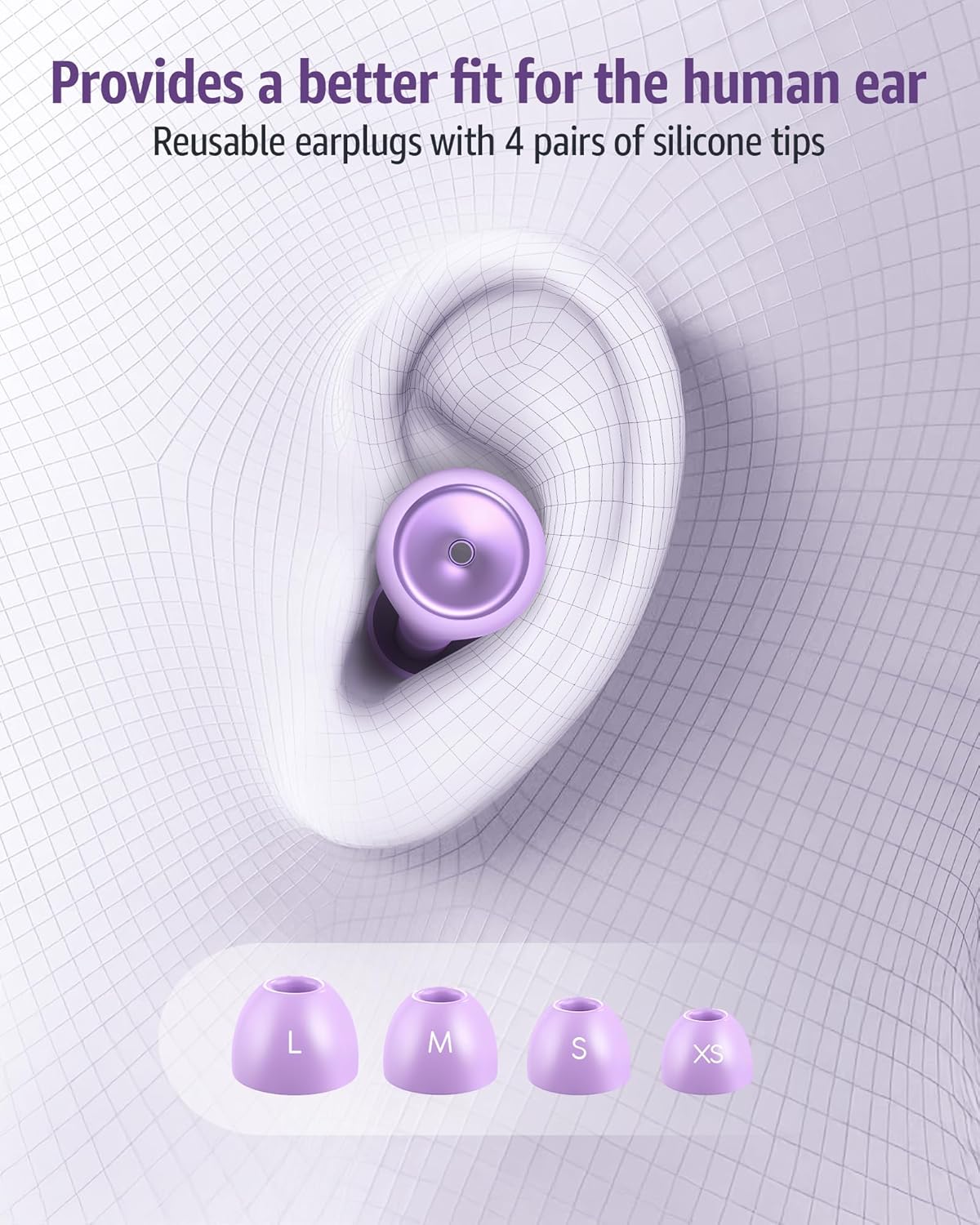 Ear Plugs for Sleeping Noise Cancelling Earbuds:45db Loop Earplugs for Concerts/Shooting/Travel/Snoring Silicone Hearing Protection Sleep Ear Plugs with Reusable 8 Ear Tips （Purple）