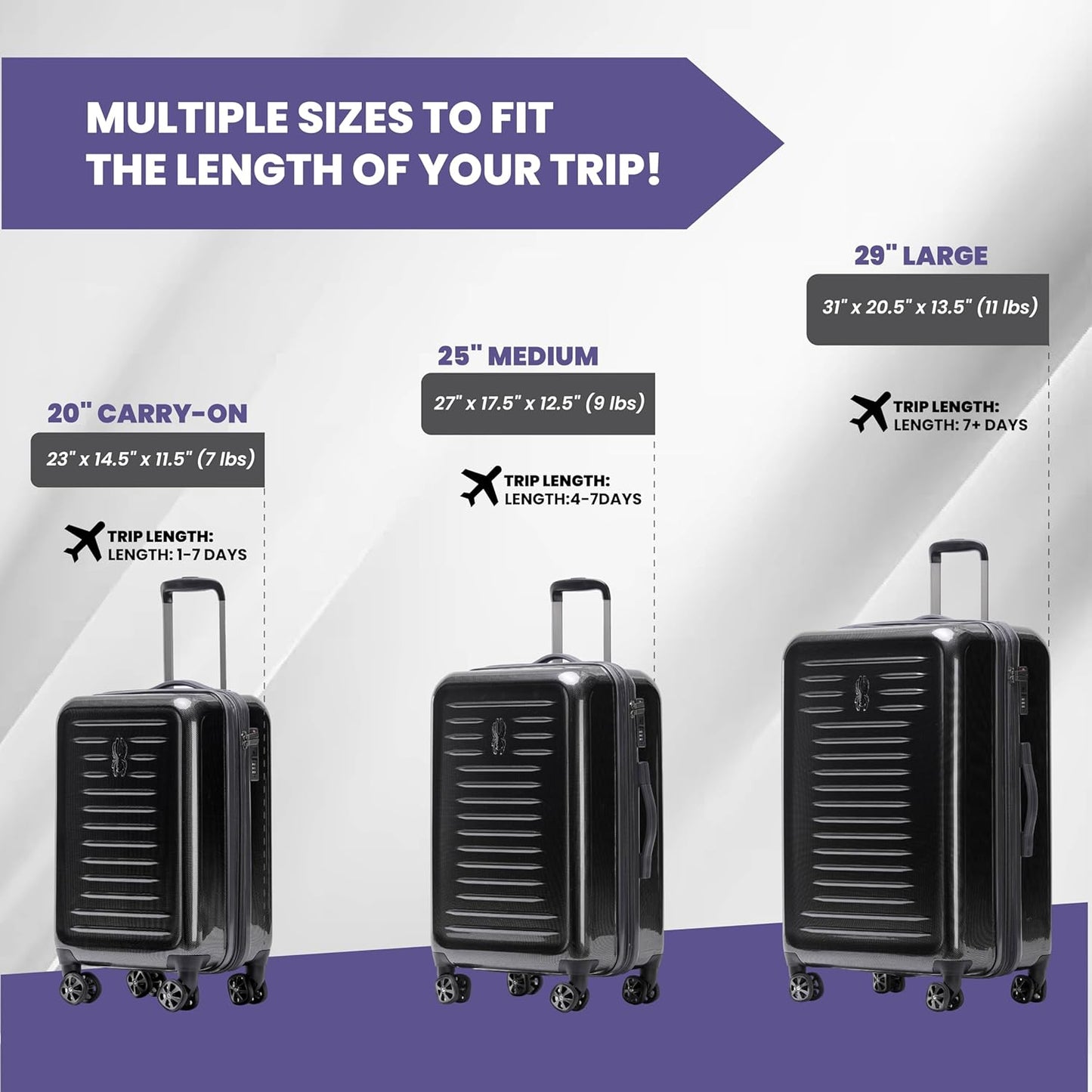 Spyder Rails 20 Inch Expandable Hardside Upright Suitcase with 360° Spinner Wheels, TSA Approved Lock, Black
