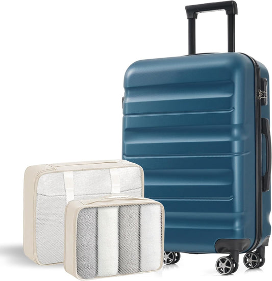 Merax 24 Inch Luggage Set Hardshell ABS Medium Suitcase with Spinner Wheels 2 Packing Cubes Lightweight Travel Luggage for Weekend Getaways Long Vacations Ink Blue