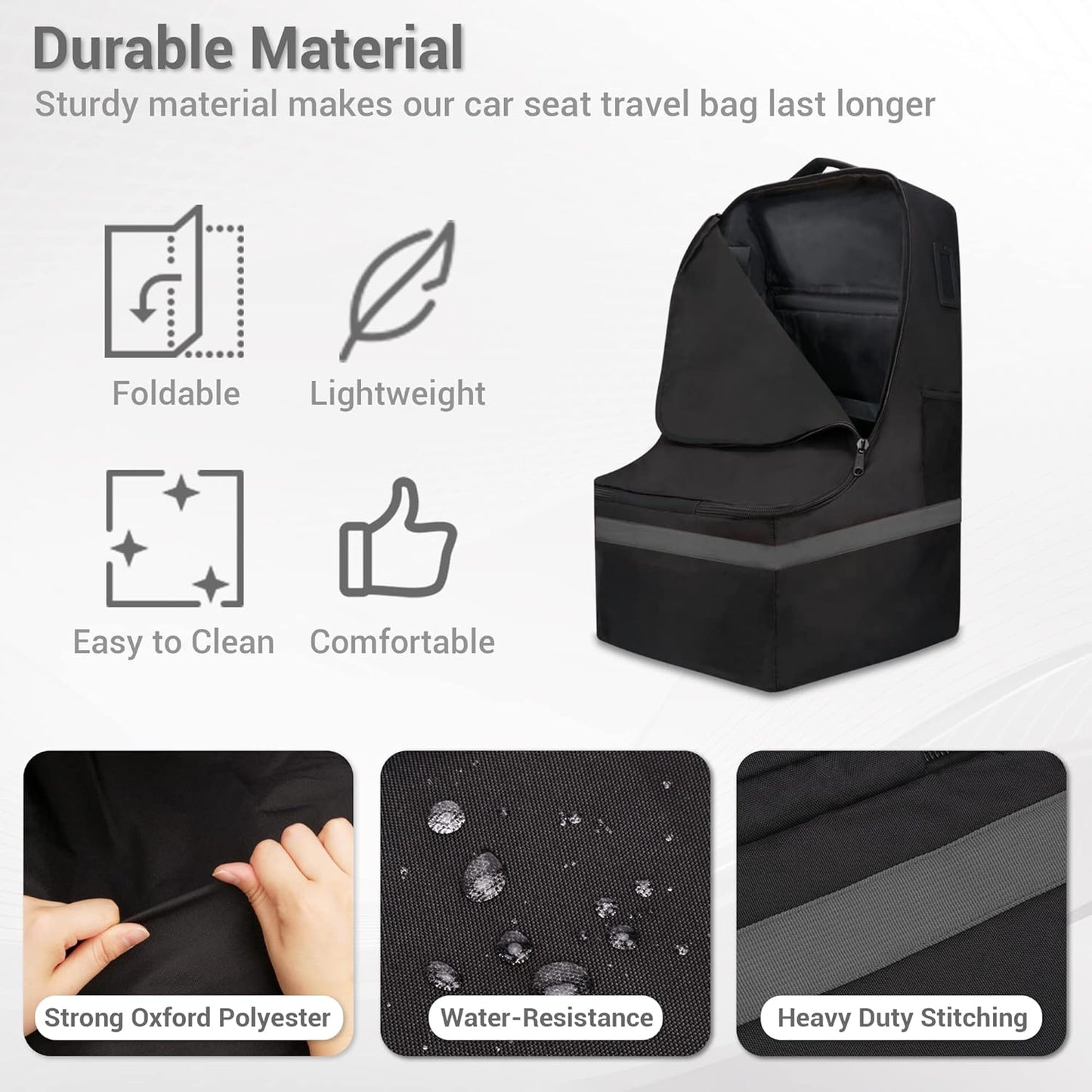 Car Seat Travel Bag - Padded, Comfortable, Durable, Roomy Gate Check Carseat Cover Backpack Fits 3-in-1，Convertible, Booster & Infant Car Seats for Airplane, Airport, Gray