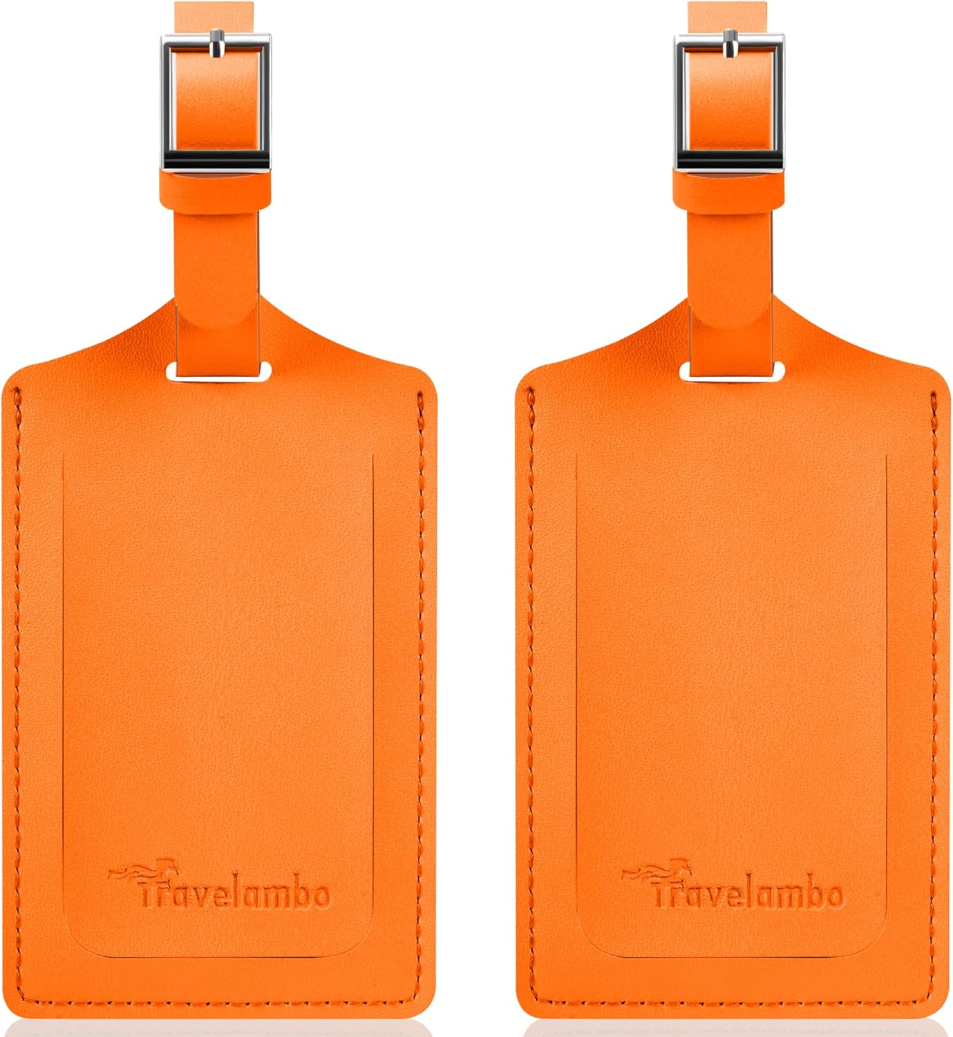 Travelambo Luggage Tags for Suitcases Faux Leather Privacy Protection 2 Pack Bag Tags Travel Accessories Essential, Hot Orange
