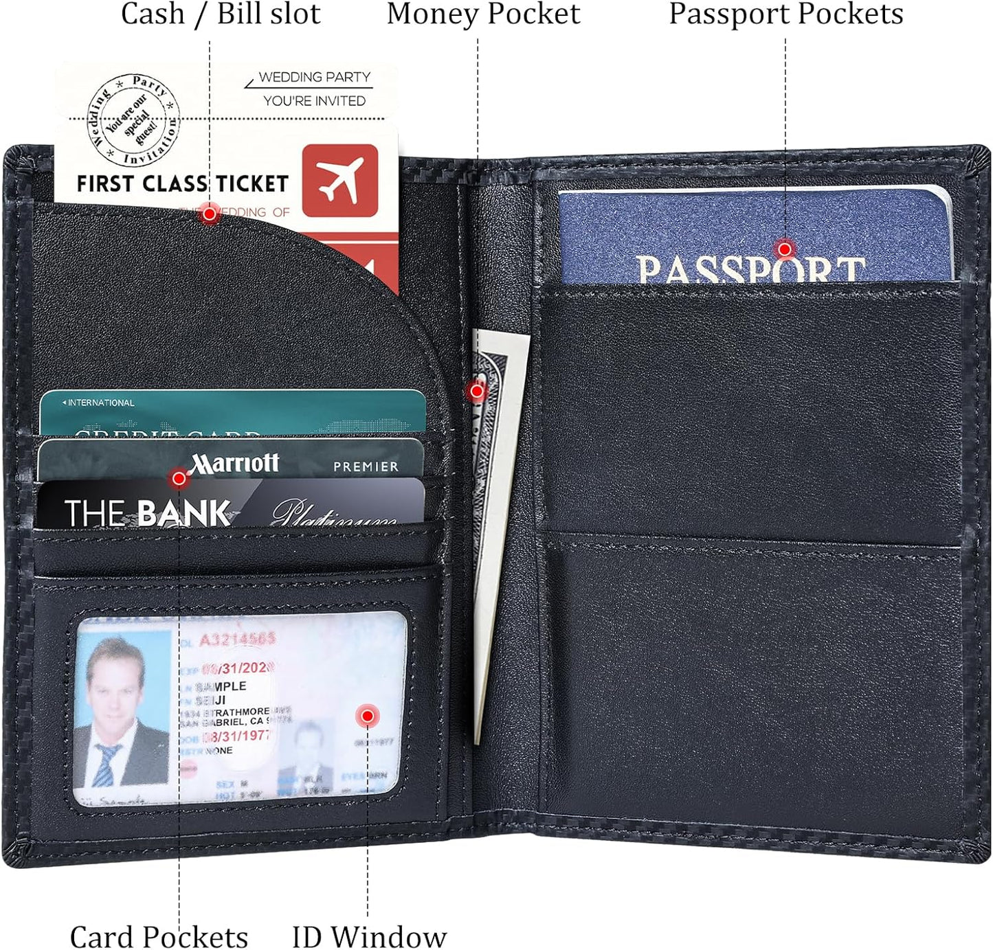 Polare Full Grain Leather Passport Holder RFID Blocking Travel Bifold Wallet Passport Holders 2 Passports (Carbon Black)